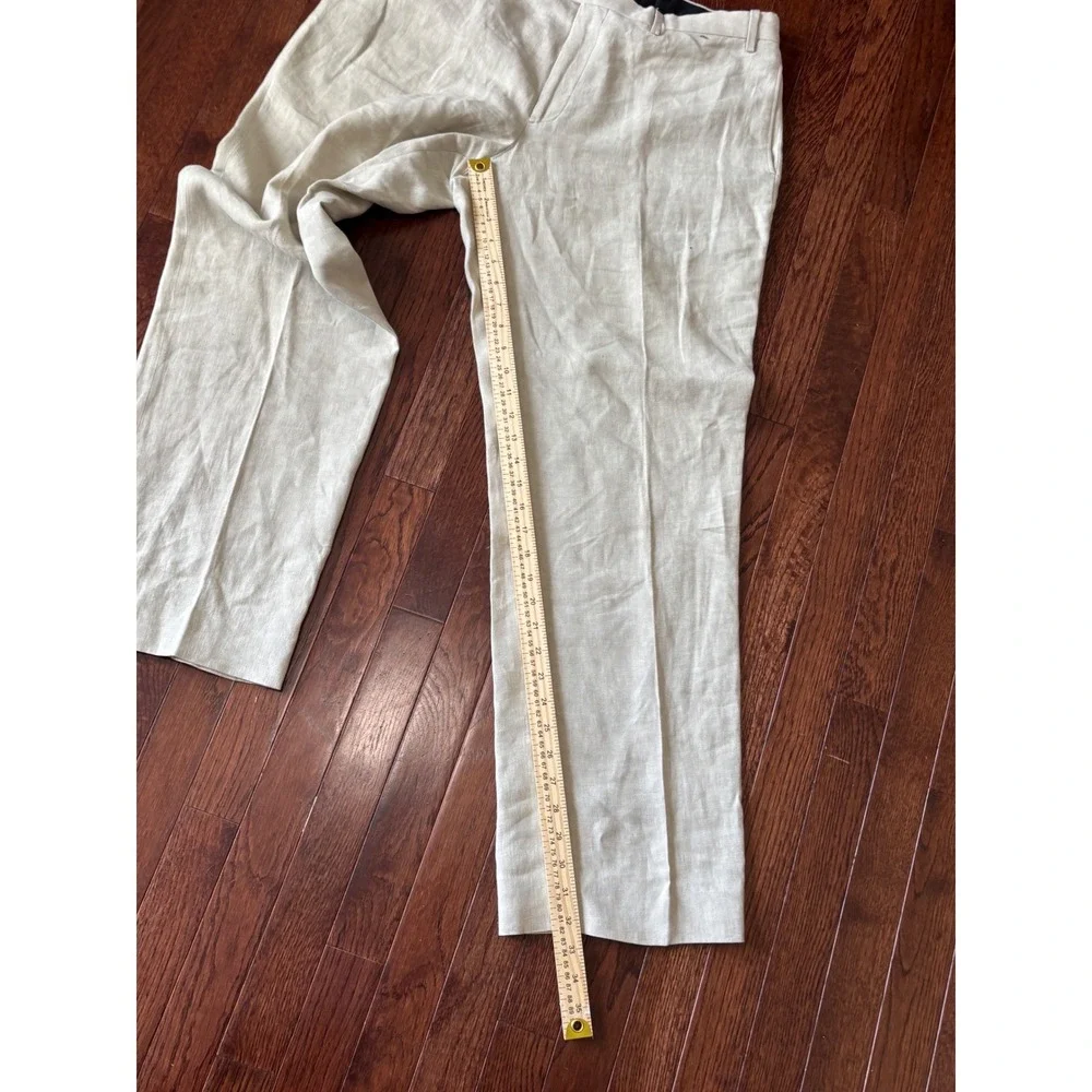Billy Reid Mens 36 Linen Trousers Oatmeal Beige Straight Leg Made in Italy